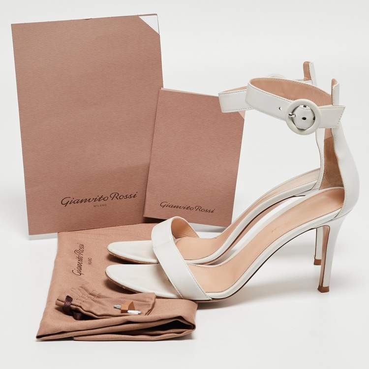 Pre Owned Gianvito Rossi White Leather Portofino Ankle Strap Sandals Size 38