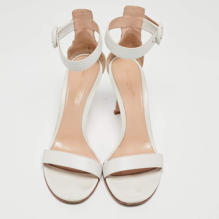 Pre Owned Gianvito Rossi White Leather Portofino Ankle Strap Sandals Size 38