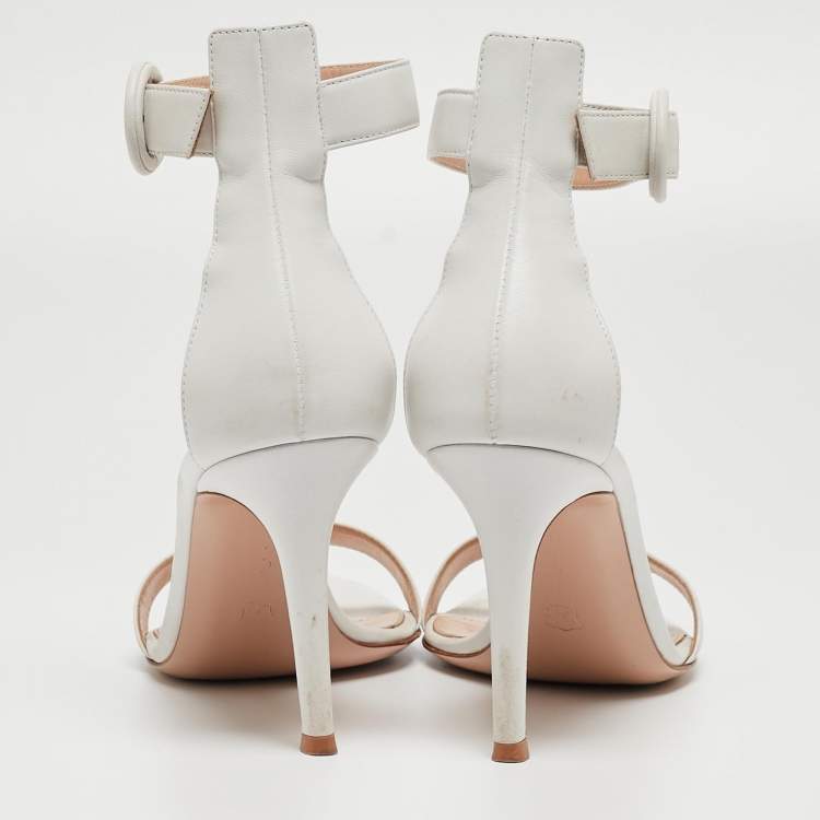 Pre Owned Gianvito Rossi White Leather Portofino Ankle Strap Sandals Size 38