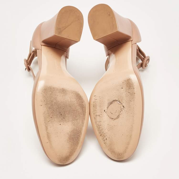 Pre Owned Gianvito Rossi Beige Leather Ankle Strap Block Heel Pumps Size 40