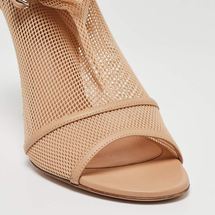 Pre Owned Gianvito Rossi Beige Mesh and Leather Peep Toe Ankle Boots Size 40