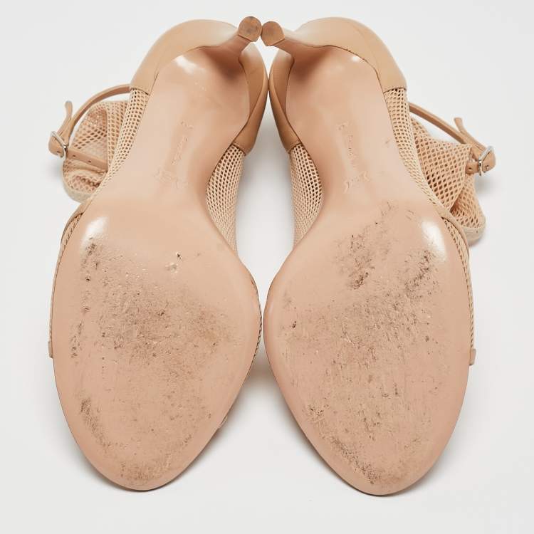 Pre Owned Gianvito Rossi Beige Mesh and Leather Peep Toe Ankle Boots Size 40