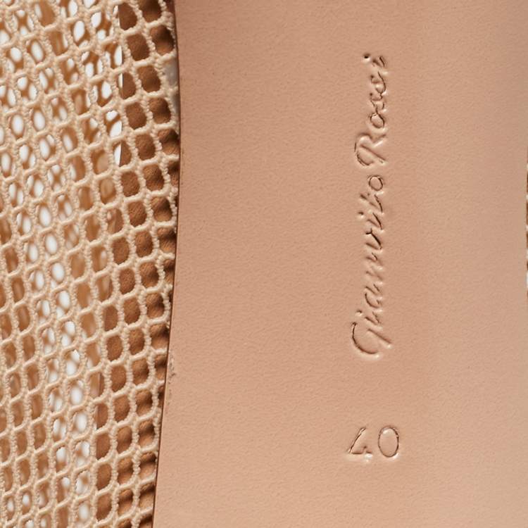 Pre Owned Gianvito Rossi Beige Mesh and Leather Peep Toe Ankle Boots Size 40