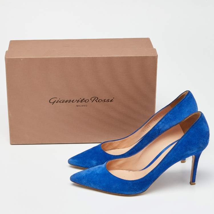 Pre Owned Gianvito Rossi Blue Suede Gianvito 105 Pumps Size 40.5