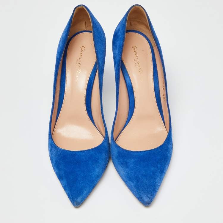 Pre Owned Gianvito Rossi Blue Suede Gianvito 105 Pumps Size 40.5