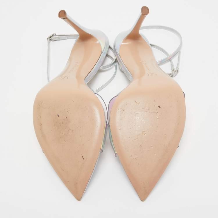 Pre Owned Gianvito Rossi Transparent Iridescent PVC Stark Ankle Strap Sandals Size 41.5