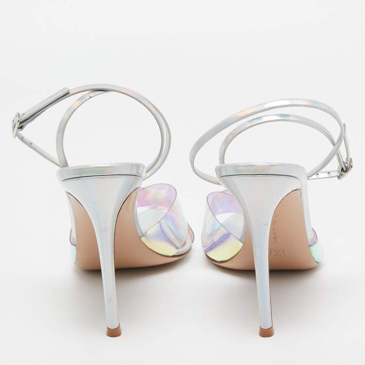 Pre Owned Gianvito Rossi Transparent Iridescent PVC Stark Ankle Strap Sandals Size 41.5