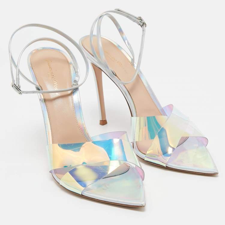 Pre Owned Gianvito Rossi Transparent Iridescent PVC Stark Ankle Strap Sandals Size 41.5