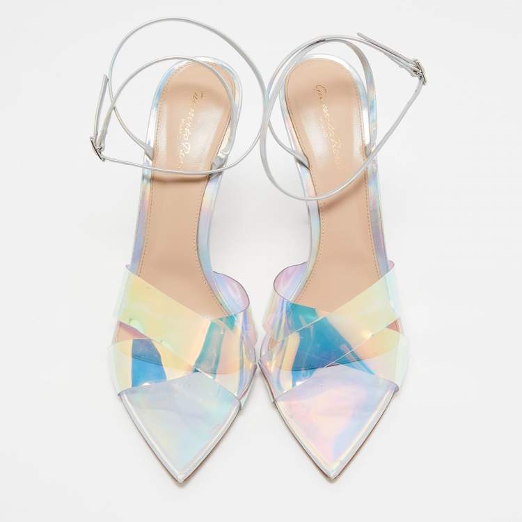 Pre Owned Gianvito Rossi Transparent Iridescent PVC Stark Ankle Strap Sandals Size 41.5