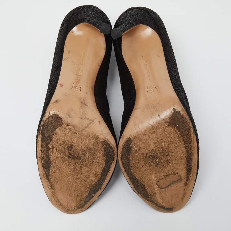 Pre Owned Gianvito Rossi Black Textured Suede Vamp Peep Toe Booties Size 39