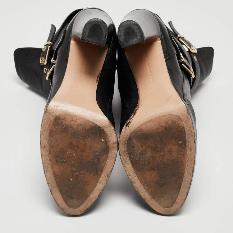 Pre Owned Gianvito Rossi Black Leather Buckle Detail Mid Calf Boots Size 40