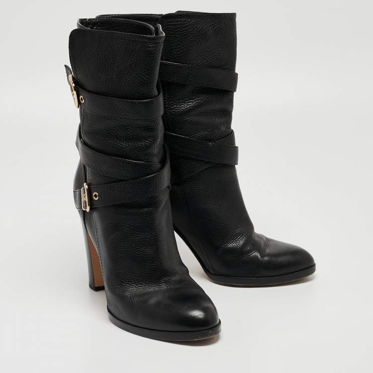 Pre Owned Gianvito Rossi Black Leather Buckle Detail Mid Calf Boots Size 40