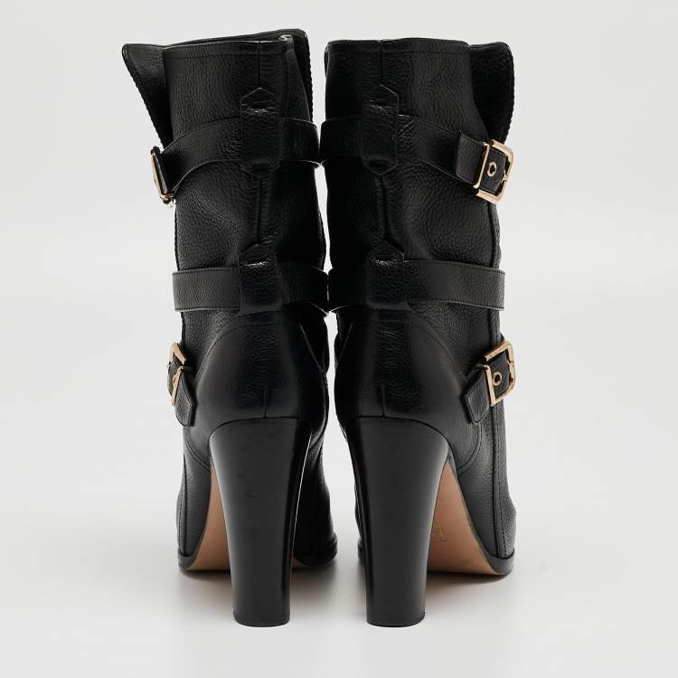 Pre Owned Gianvito Rossi Black Leather Buckle Detail Mid Calf Boots Size 40