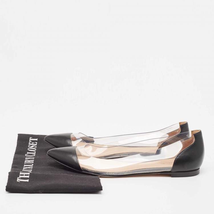 Pre Owned Gianvito Rossi Black Leather and PVC Plexi Ballet Flats Size 38