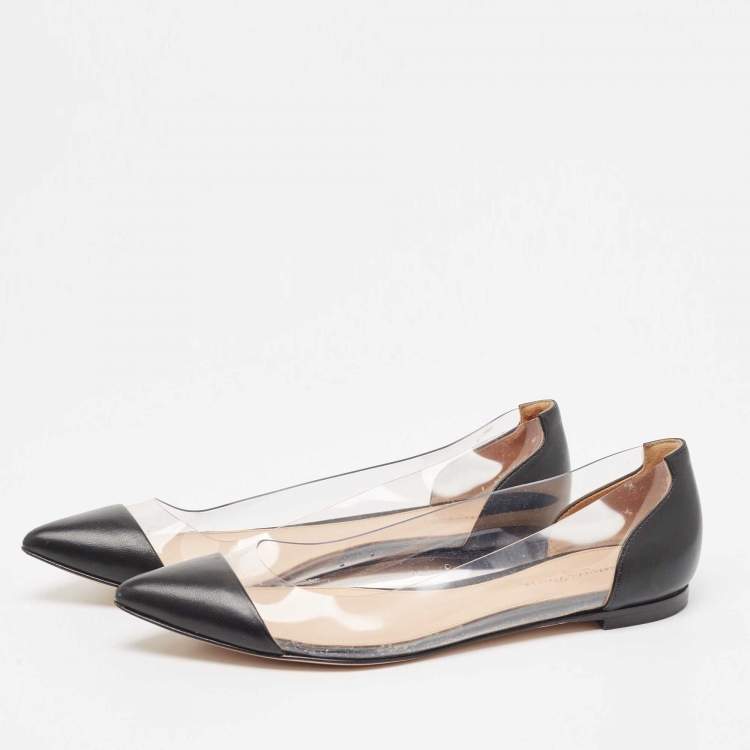 Pre Owned Gianvito Rossi Black Leather and PVC Plexi Ballet Flats Size 38