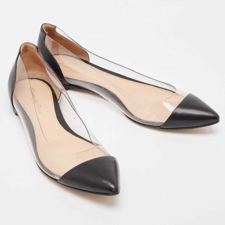 Pre Owned Gianvito Rossi Black Leather and PVC Plexi Ballet Flats Size 38