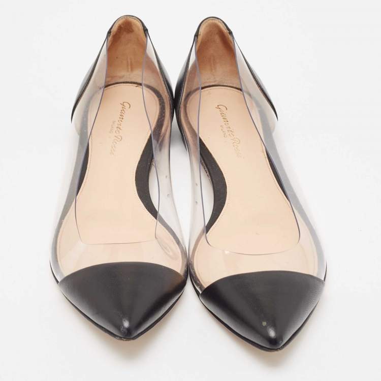 Pre Owned Gianvito Rossi Black Leather and PVC Plexi Ballet Flats Size 38