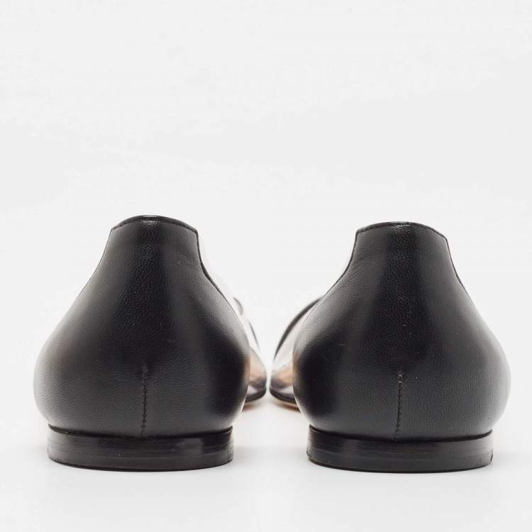 Pre Owned Gianvito Rossi Black Leather and PVC Plexi Ballet Flats Size 38