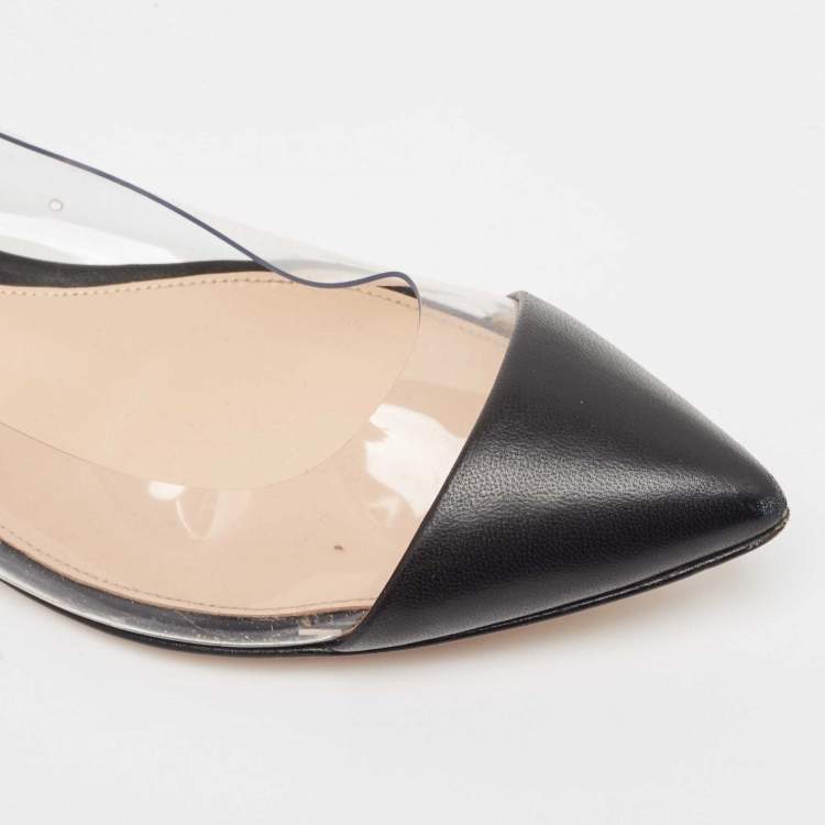 Pre Owned Gianvito Rossi Black Leather and PVC Plexi Ballet Flats Size 38