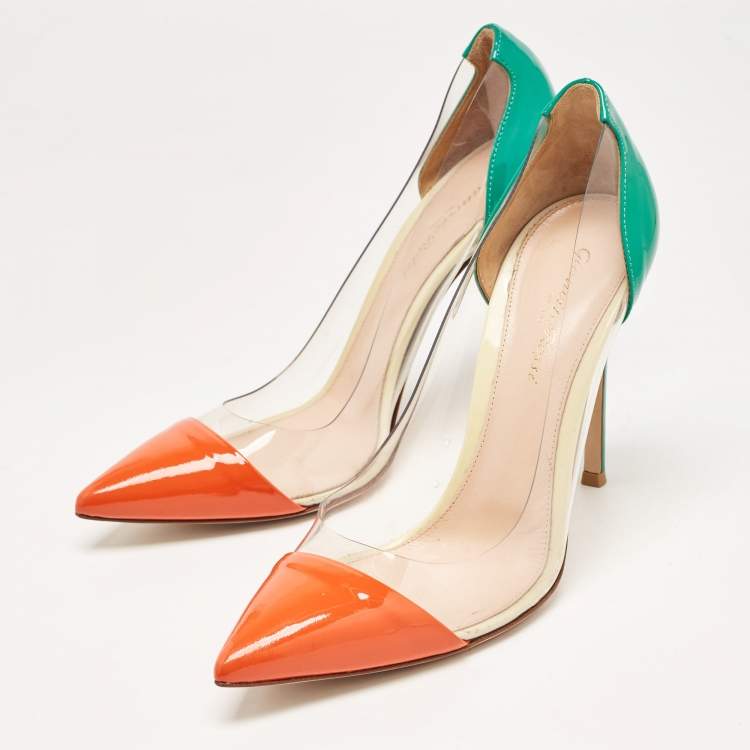 Pre Owned Gianvito Rossi Multicolor Patent Leather and PVC Plexi Pumps Size 39.5