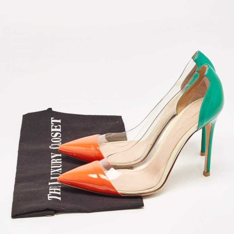 Pre Owned Gianvito Rossi Multicolor Patent Leather and PVC Plexi Pumps Size 39.5