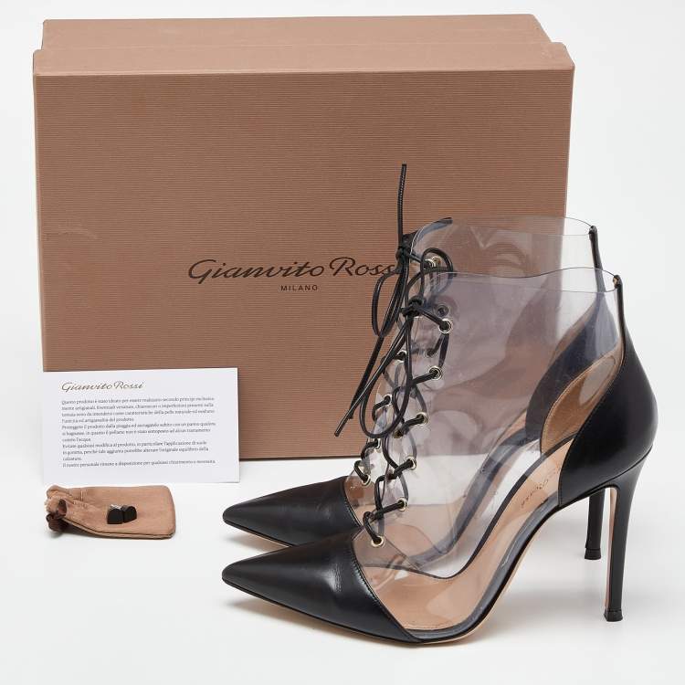 Pre Owned Gianvito Rossi Black/Transparent PVC and Leather Helmut Lace Up Boots Size 39