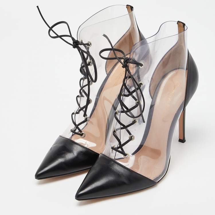 Pre Owned Gianvito Rossi Black/Transparent PVC and Leather Helmut Lace Up Boots Size 39