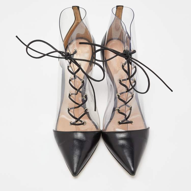 Pre Owned Gianvito Rossi Black/Transparent PVC and Leather Helmut Lace Up Boots Size 39