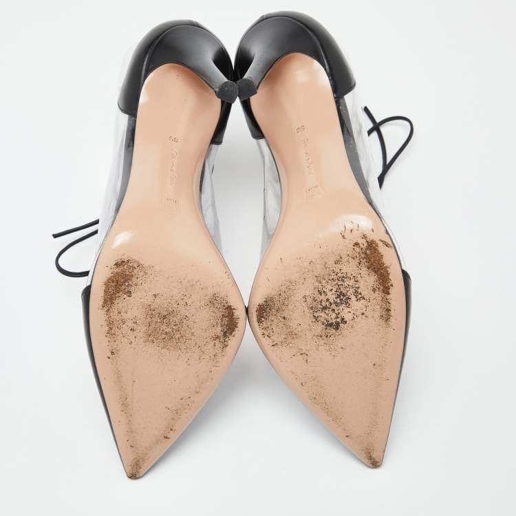 Pre Owned Gianvito Rossi Black/Transparent PVC and Leather Helmut Lace Up Boots Size 39