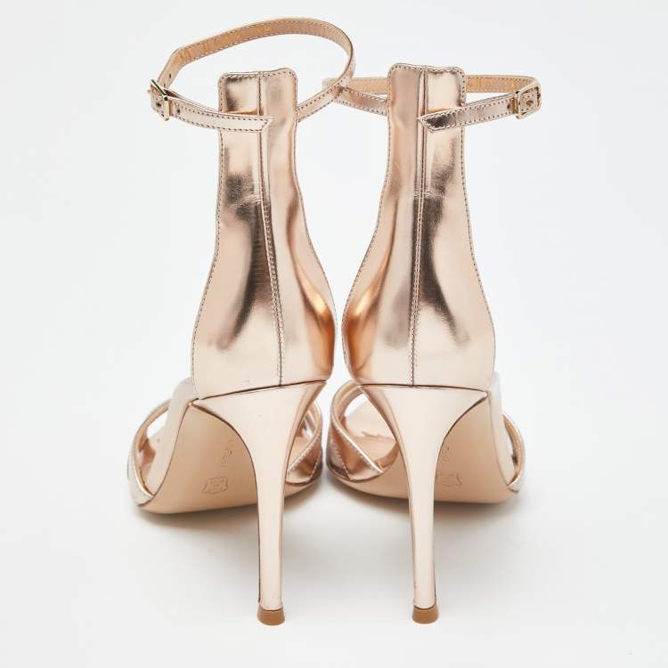 Pre Owned Gianvito Rossi Rose Gold Mirror Leather and PVC Ankle Strap Sandals Size 34