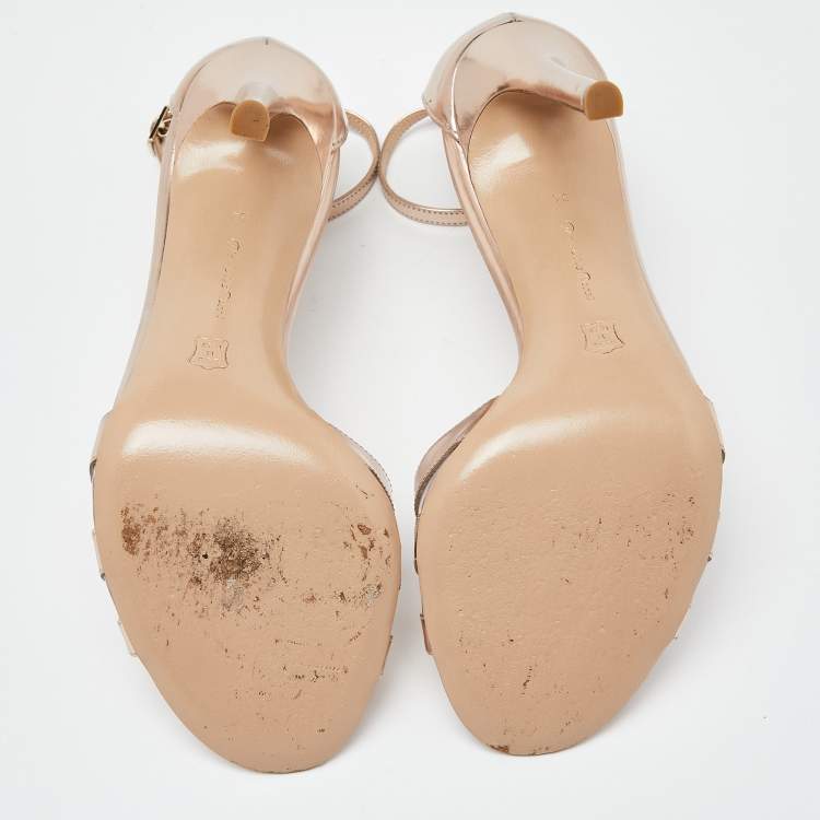 Pre Owned Gianvito Rossi Rose Gold Mirror Leather and PVC Ankle Strap Sandals Size 34