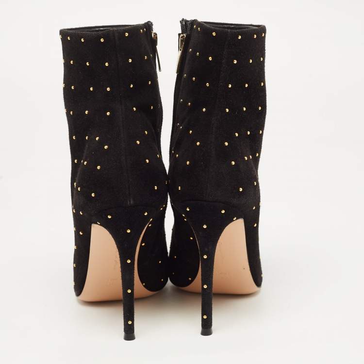 Pre Owned Gianvito Rossi  Black Suede Studded Ankle Boots Size 41