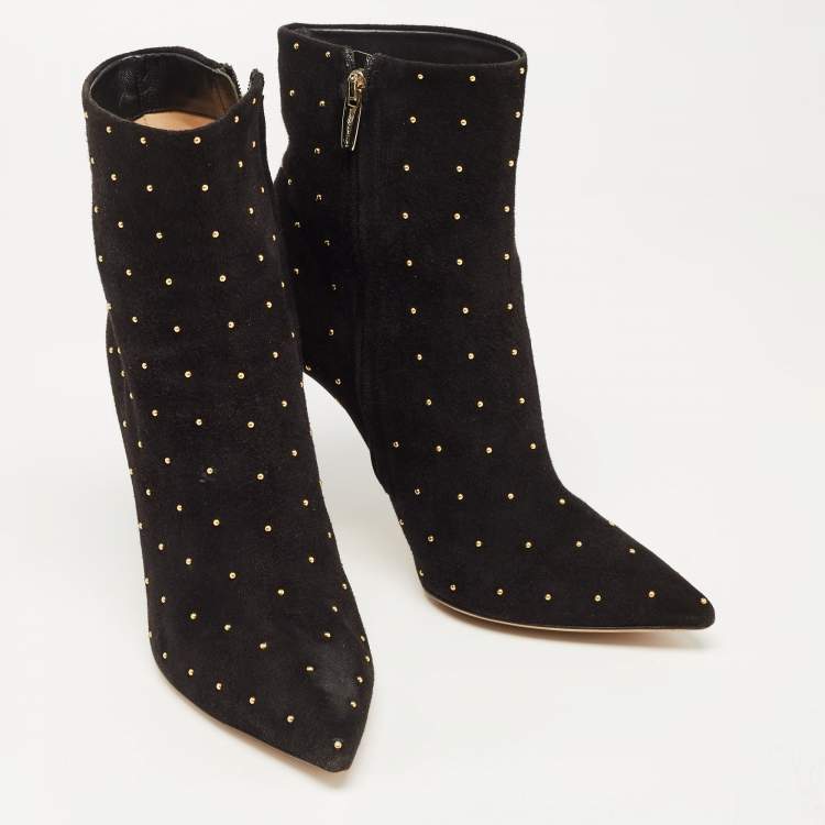 Pre Owned Gianvito Rossi  Black Suede Studded Ankle Boots Size 41