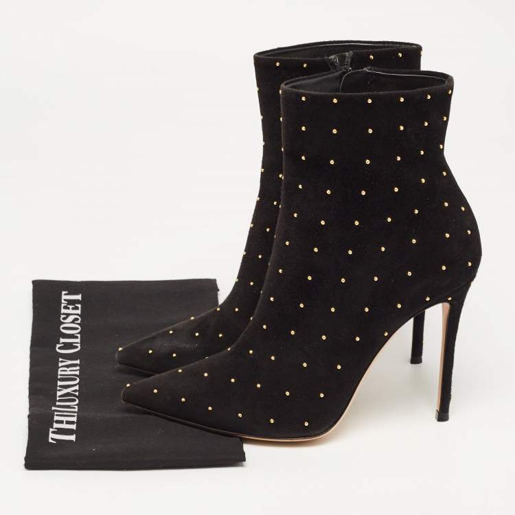 Pre Owned Gianvito Rossi  Black Suede Studded Ankle Boots Size 41
