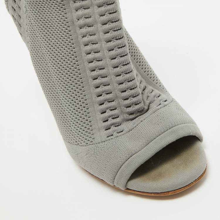 Pre Owned Gianvito Rossi Grey Knit Fabric Open Toe Ankle Boots Size 38
