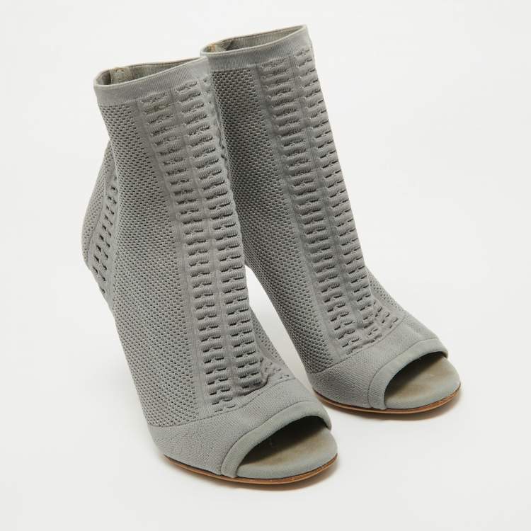 Pre Owned Gianvito Rossi Grey Knit Fabric Open Toe Ankle Boots Size 38