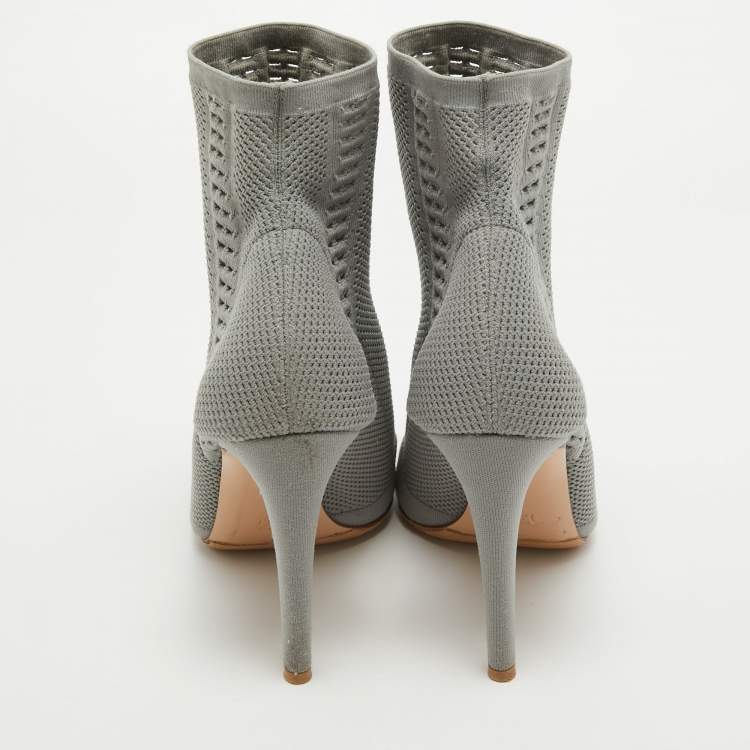 Pre Owned Gianvito Rossi Grey Knit Fabric Open Toe Ankle Boots Size 38
