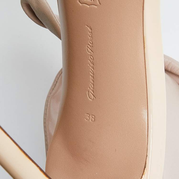 Pre Owned Gianvito Rossi Beige Patent Leather Ankle Cuff Sandals Size 38