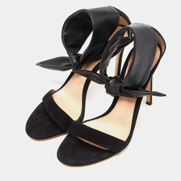 Pre Owned Gianvito Rossi Black Suede and Leather Ankle Cuff Sandals Size 38