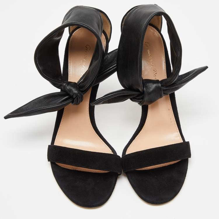 Pre Owned Gianvito Rossi Black Suede and Leather Ankle Cuff Sandals Size 38