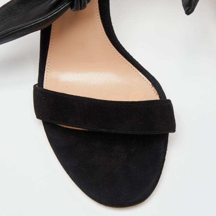 Pre Owned Gianvito Rossi Black Suede and Leather Ankle Cuff Sandals Size 38
