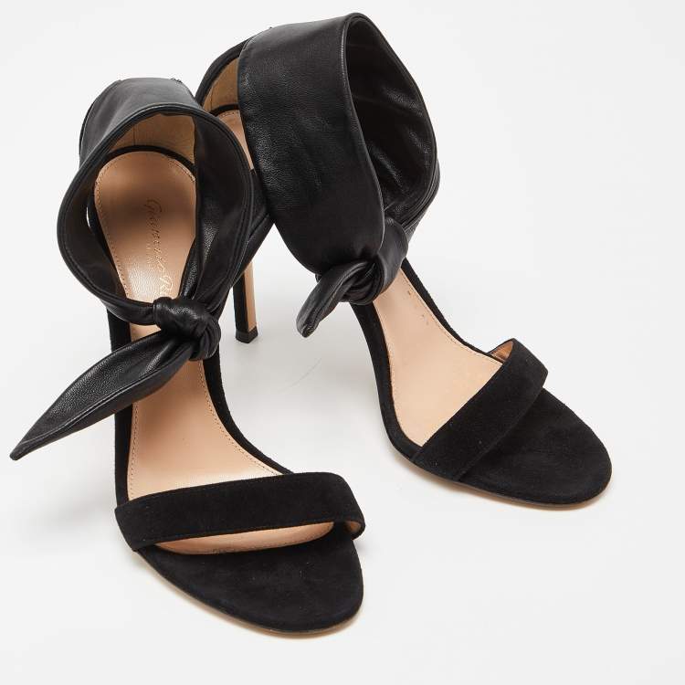 Pre Owned Gianvito Rossi Black Suede and Leather Ankle Cuff Sandals Size 38