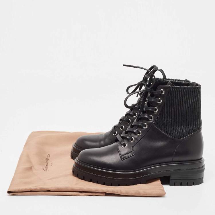 Pre Owned Gianvito Rossi Black Leather Combat Boots Size 35.5