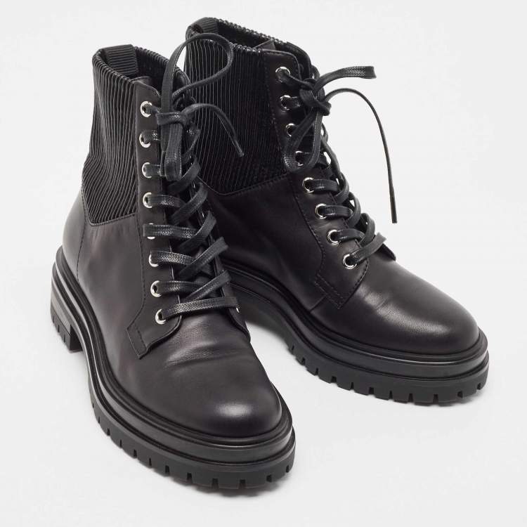 Pre Owned Gianvito Rossi Black Leather Combat Boots Size 35.5