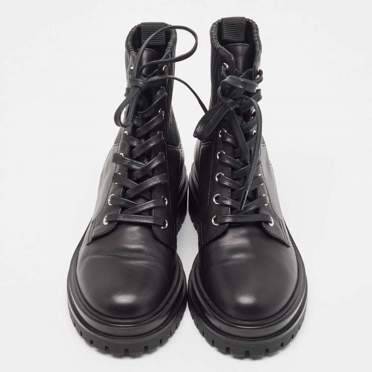 Pre Owned Gianvito Rossi Black Leather Combat Boots Size 35.5