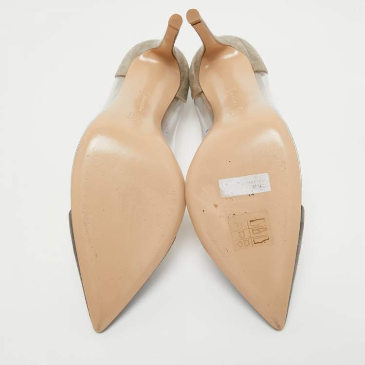 مملوكة مسبقًا Gianvito Rossi Grey Suede and PVC Plexi Pointed Toe Pumps Size 38.5