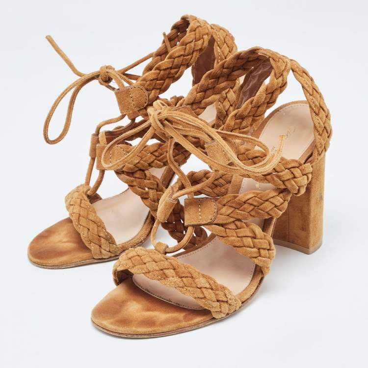 Pre Owned Gianvito Rossi Brown Suede Strappy Sandals Size 37.5