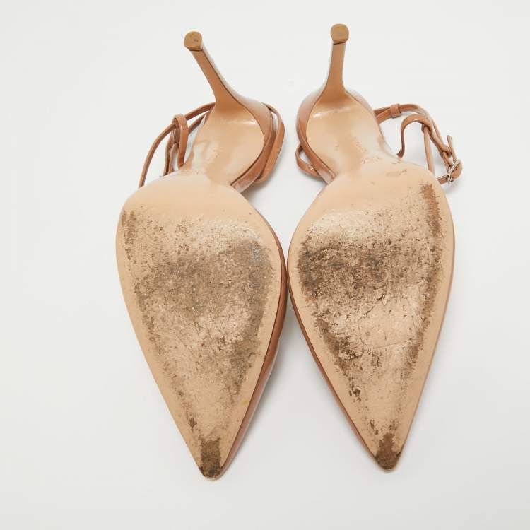 Pre Owned Gianvito Rossi Beige Patent Leather Ankle Strap Pumps Size 40 