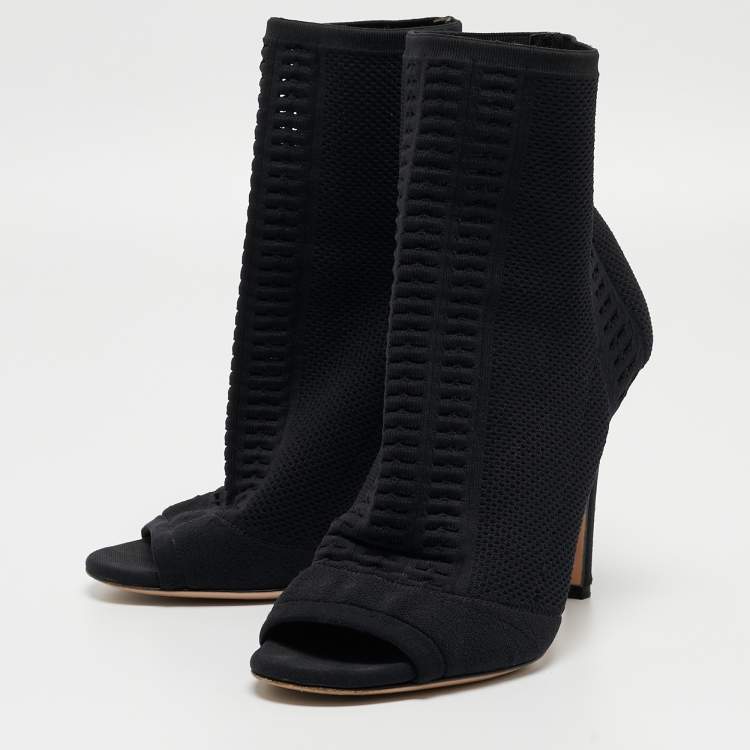 Pre Owned Gianvito Rossi Black Knit Fabric Vires Open Toe Ankle Booties Size 39