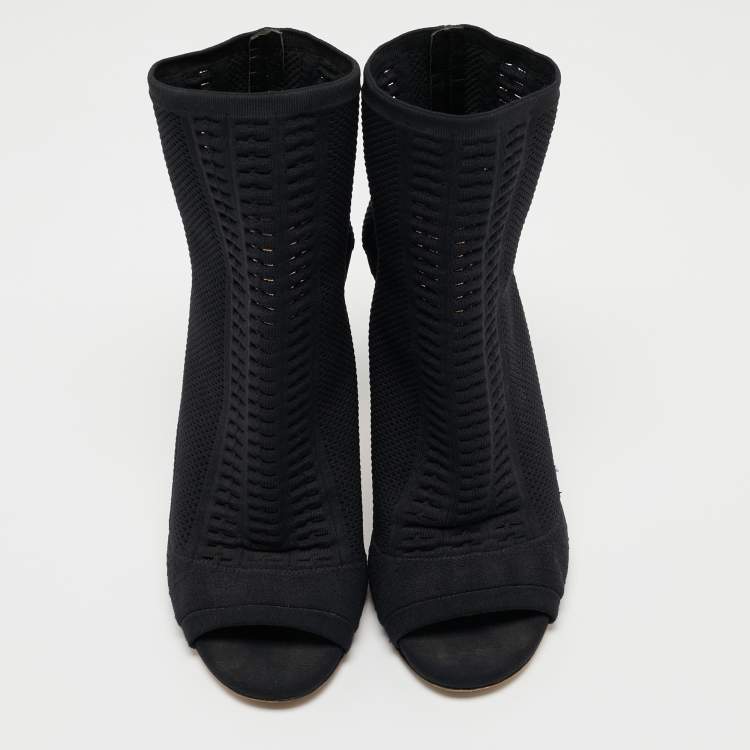 Pre Owned Gianvito Rossi Black Knit Fabric Vires Open Toe Ankle Booties Size 39